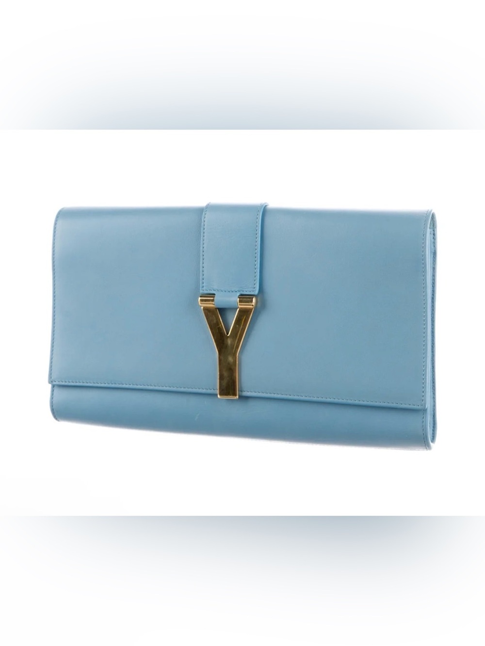 Yves Saint Laurent Light Blue Smooth Calfskin Leather Ligne Y Clutch